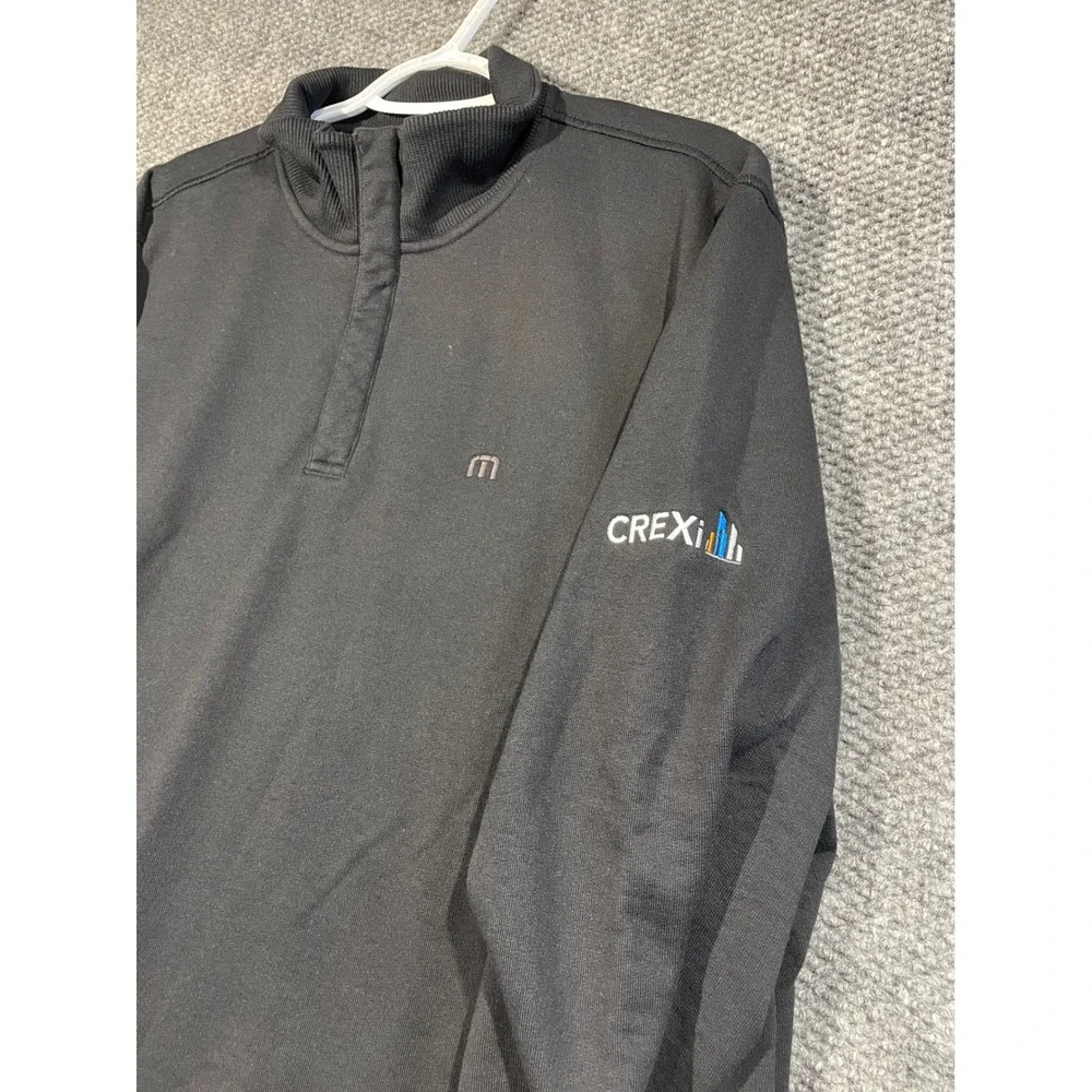 TravisMathew‎ Mens XL Black Quarter Zip Pullover Crexi Logo Golf Sweater